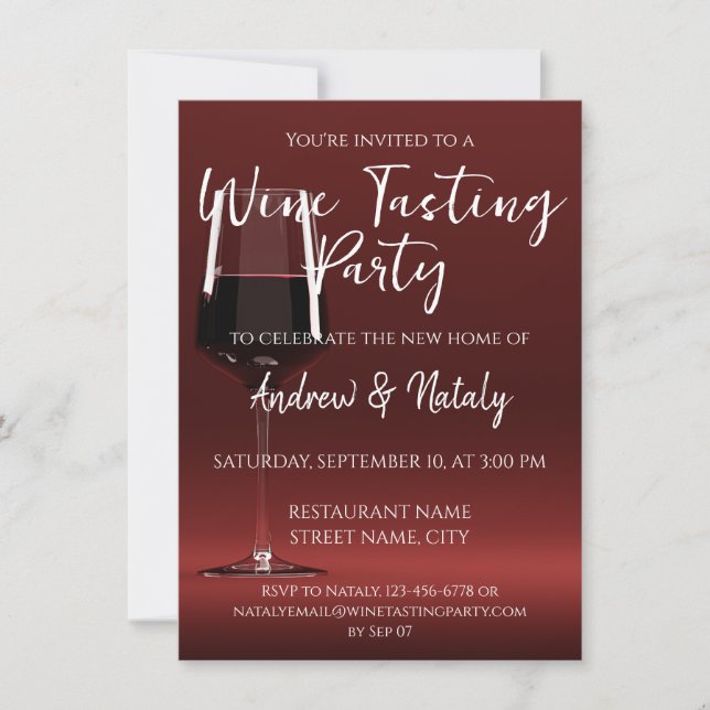 Invitación Vaso de vino tinto sobre rojo (Anverso)