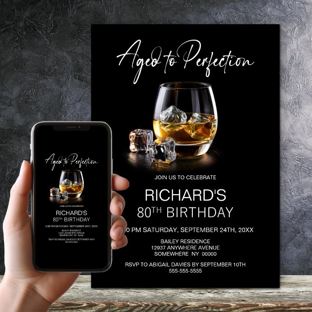 Invitación Vaso de Whiskey Envejecido a la Perfección Cumplea (Subido por el creador)