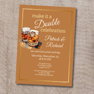 Invitación Vaso de Whisky para Doble Celebración