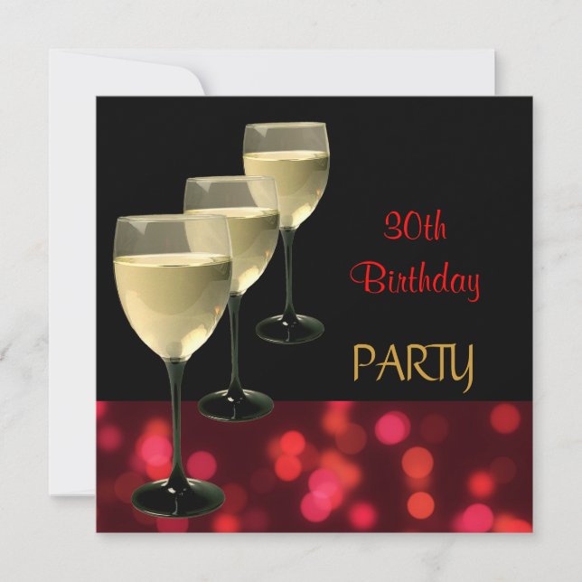 Invitación Vasos para bebidas de cumpleaños 30 negro rojo (Anverso)