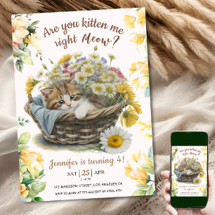 Invitación ¡Vaya! Cute Kitten Floral Kitty Cat 4º cumpleaños