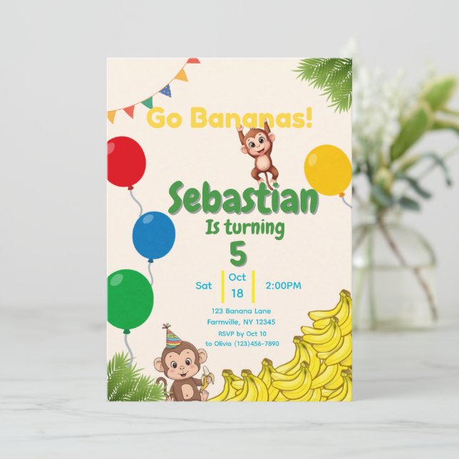 Invitación Vayan Bananas- Un Montón de Diversión (Anverso de pie)