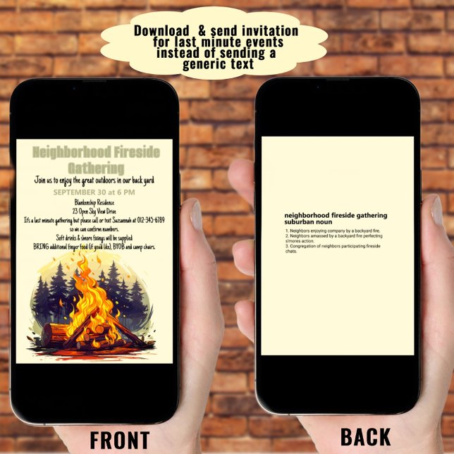 Invitación Vecindario Fireside Recolectando Descarga Digital (When you need to send the invitation quickly, download it. Print it to mail when you have the time.)
