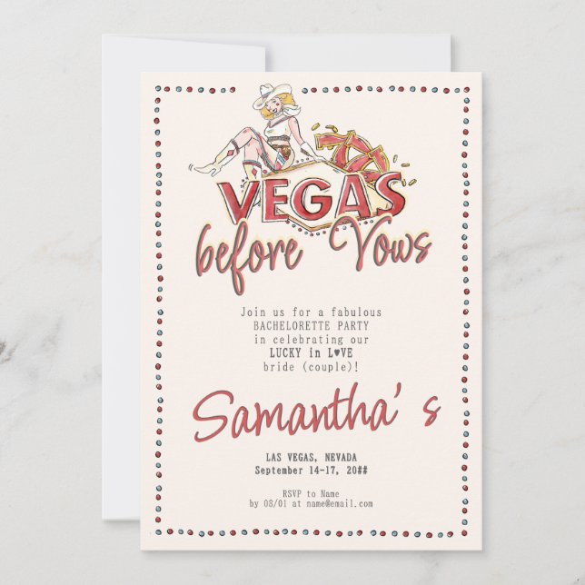 Invitación Vegas Before Vows Casino Lucky Modern Bachelorette (Anverso)