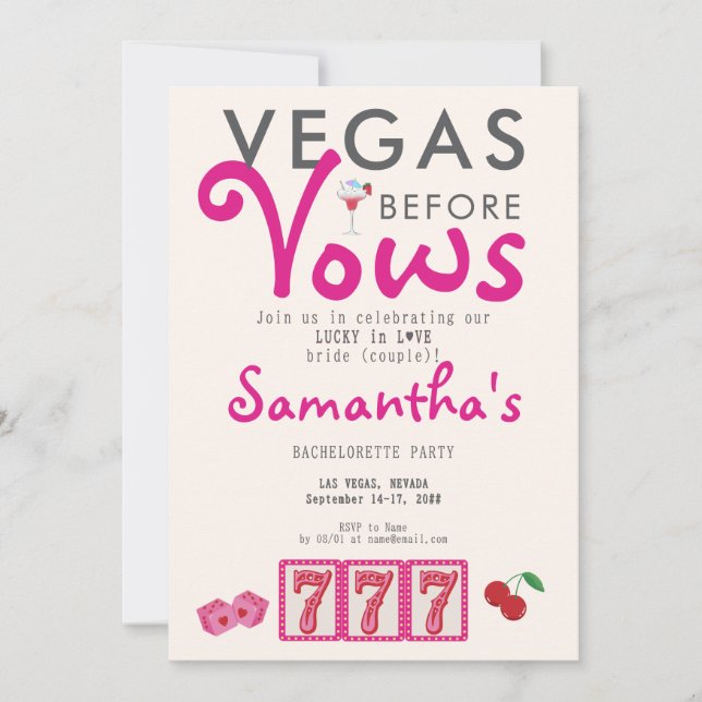 Invitación Vegas Before Vows Casino Moderno Lucky Bachelorett (Anverso)