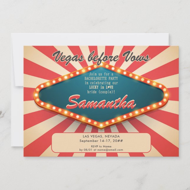 Invitación Vegas Before Vows Modern Lucky Casino Bachelorette (Anverso)