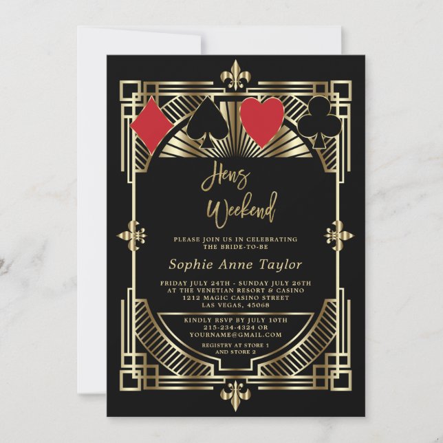Invitación Vegas Casino Royale Art Deco Bachelorette Weekend (Anverso)