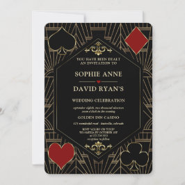 Invitación Vegas Gold Art Deco Casino QR Code Poker Wedding 