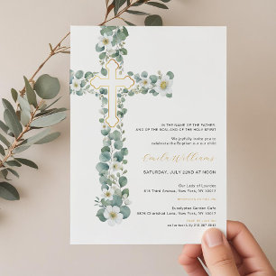 Invitación Vegetación acuarela Baptismo de la Cruz Floral