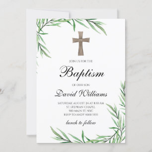 Invitación Vegetación acuarela Baptismo de niño botánico