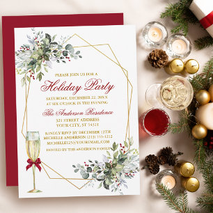 Invitación Vegetación acuarela Berries Holiday Gold Red