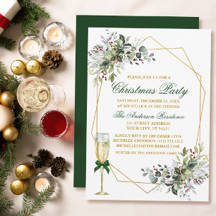 Invitación Vegetación acuarela Berries Navidades Oro Verde