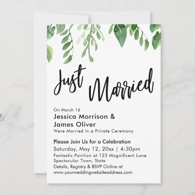 Invitación Vegetación acuarela Celebración casada (Anverso)
