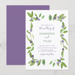 Invitación Vegetación acuarela con acentos púrpura Boda