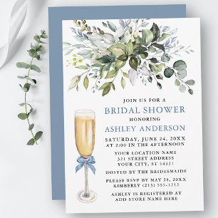Invitación Vegetación acuarela ducha de novia azul turbio