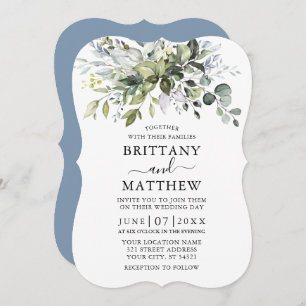 Invitación Vegetación acuarela Dusty Blue Bracket