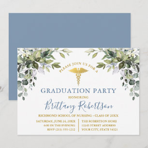 Invitación Vegetación acuarela Fiesta de graduación médica az