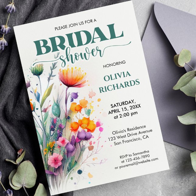 Invitación Vegetación acuarela Flor salvaje Ducha nupcial (Subido por el creador)