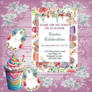 Invitación Vegetación acuarela Floral Bunny Easter Eggs Frame