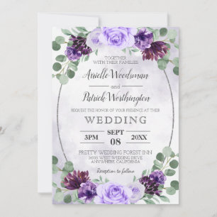 Invitación Vegetación acuarela Floral Purple Elegant Wedding