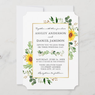 Invitación Vegetación acuarela girasoles Boda oro