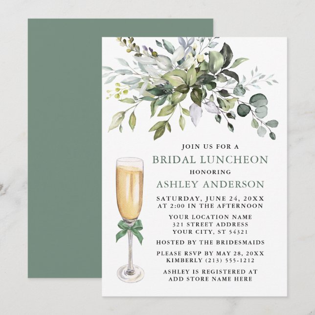 Invitación Vegetación acuarela Noche Luncheon Sage Green (Anverso / Reverso)