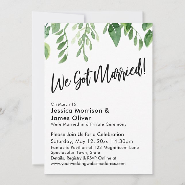 Invitación Vegetación acuarela. ¡Nos Casamos! Celebraciones (Anverso)