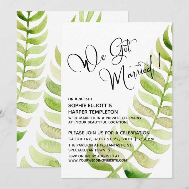 Invitación Vegetación acuarela. ¡Nos Casamos! Post-Boda (Anverso / Reverso)