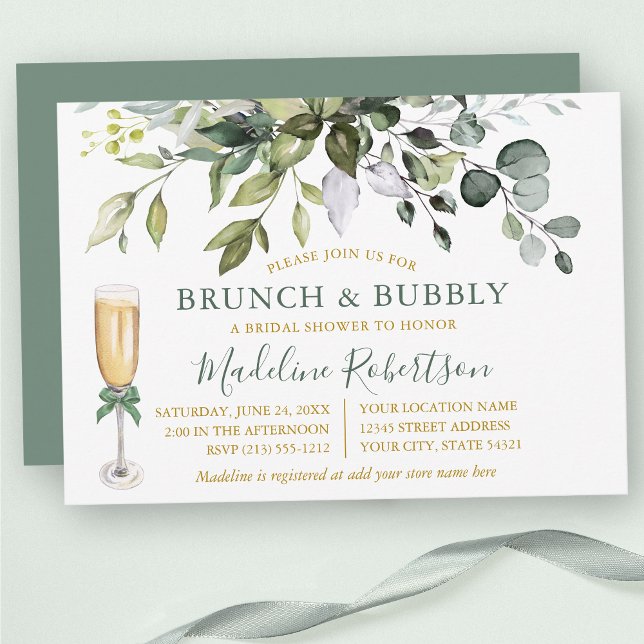 Invitación Vegetación acuarela Sage Green Gold Brunch (Customize to change text color, text style or color of back of card.)