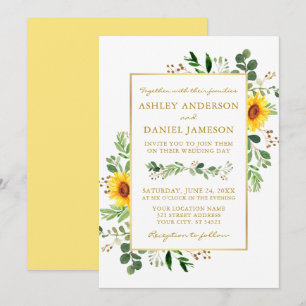Invitación Vegetación acuarela Sunflowers Boda de marcos dora