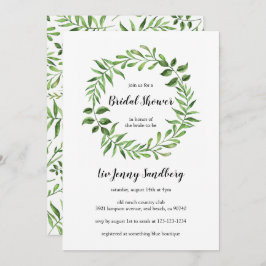 Invitación Vegetación acuarela Verde Wreath Bridal Shower