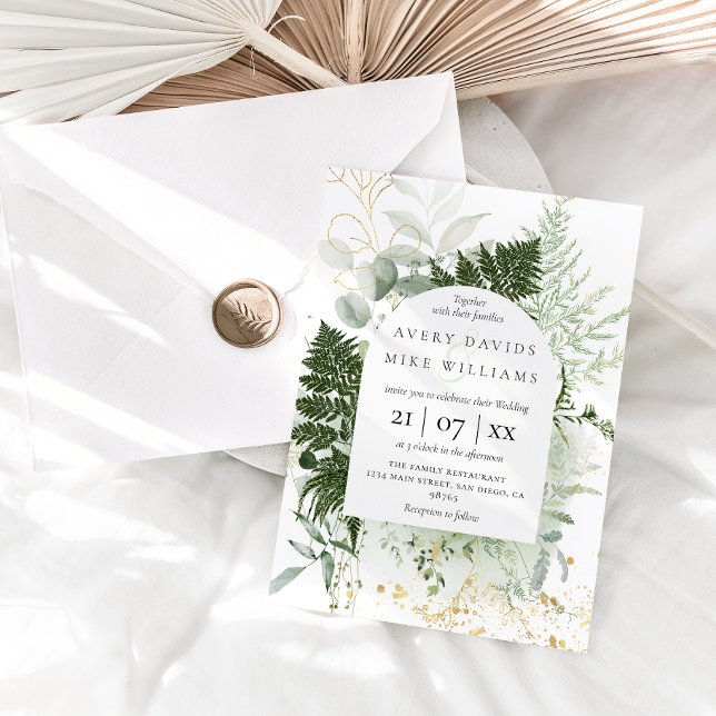 Invitación Vegetación acuarela y Boda Gold Elegante (Subido por el creador)
