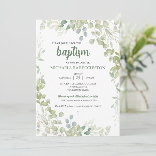 Invitación Vegetación acuática Baptismo Bebé (Anverso de pie)