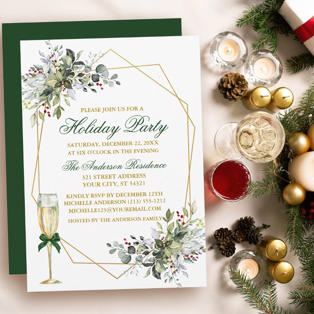 Invitación Vegetación acuática Berries Holiday Gold Green (Customize to change text color, size, style or to change color of back of card.)
