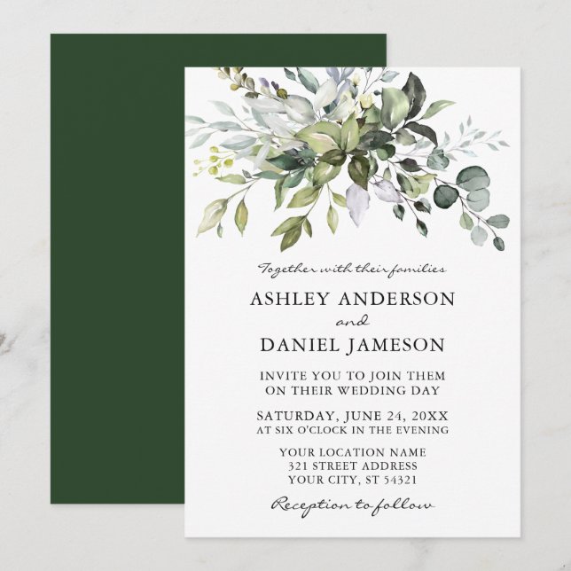 Invitación Vegetación acuática Boda de elegancia moderna (Anverso / Reverso)