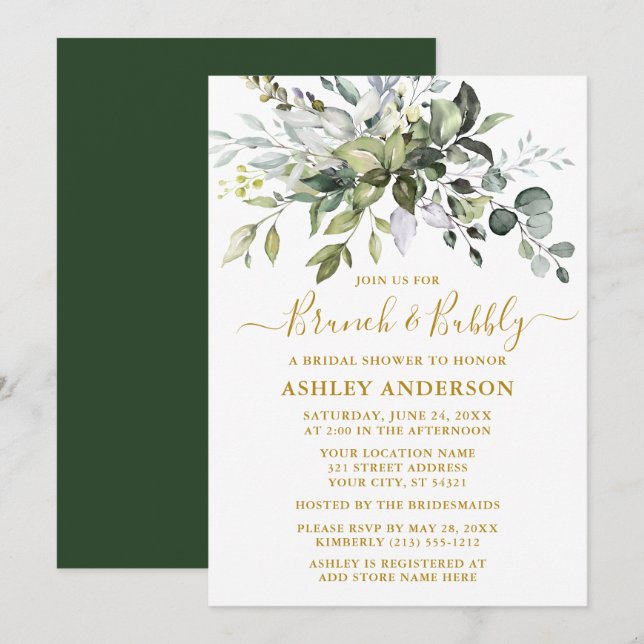 Invitación Vegetación acuática Brunch Bridal Bubbly Gold (Anverso / Reverso)