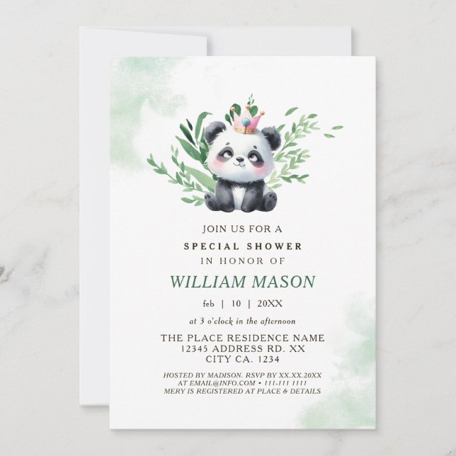Invitación Vegetación acuática Cute Panda Baby Boy Shower (Anverso)