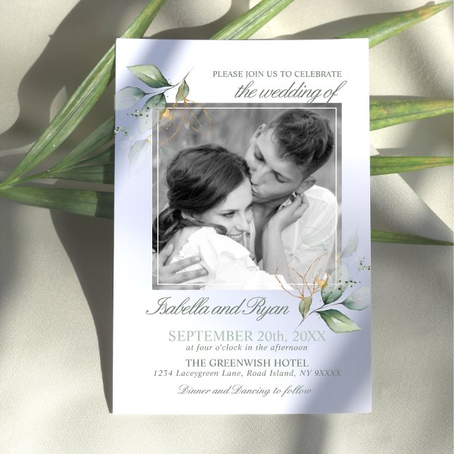Invitación Vegetación acuática deja Boda de FOTO dorada (Subido por el creador)