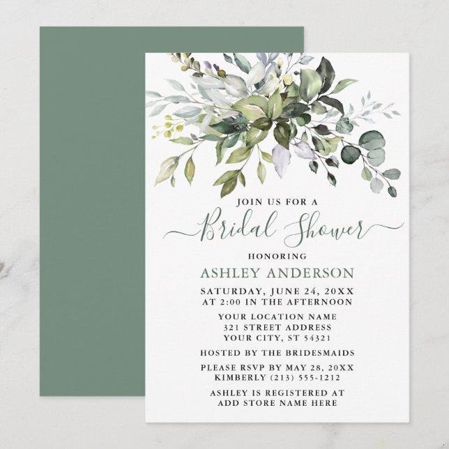 Invitación Vegetación acuática Ducha de novia Sage Green (Anverso / Reverso)