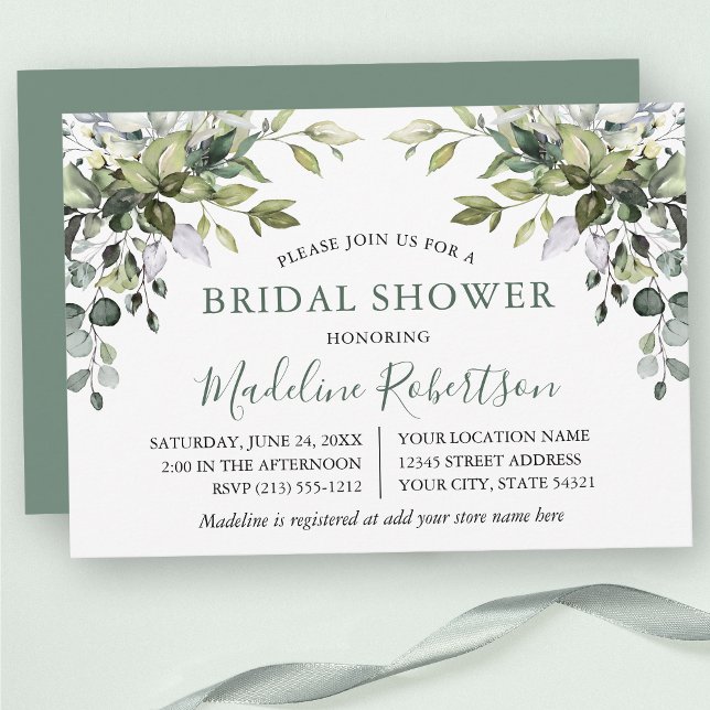 Invitación Vegetación acuática Ducha de novia Sage Green (Customize to change text color, text style or color of back of card.)