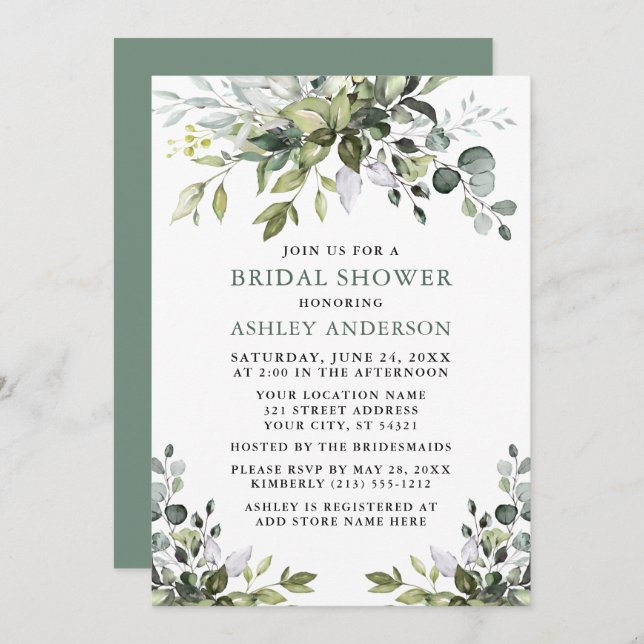 Invitación Vegetación acuática Ducha de novia Sage Green (Anverso / Reverso)