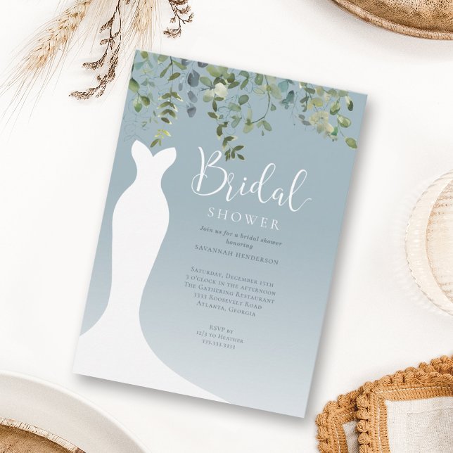 Invitación Vegetación acuática Dusty Blue Bridal Shower (Subido por el creador)