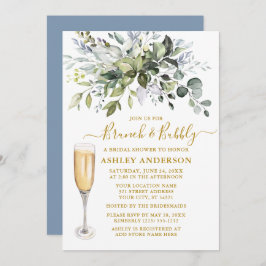 Invitación Vegetación acuática Dusty Blue Brunch Bubbly Gold