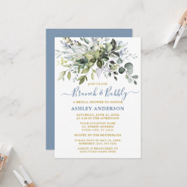 Invitación Vegetación acuática Dusty Blue Gold Bridal Shower
