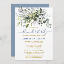 Invitación Vegetación acuática Dusty Blue Gold Bridal Shower
