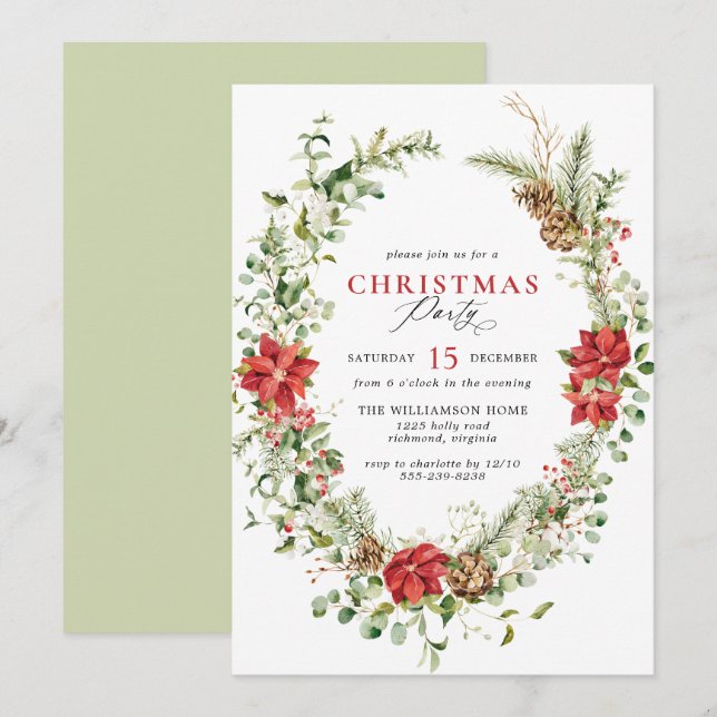 Invitación Vegetación acuática Elegante Fiesta de Navidades f (Anverso / Reverso)