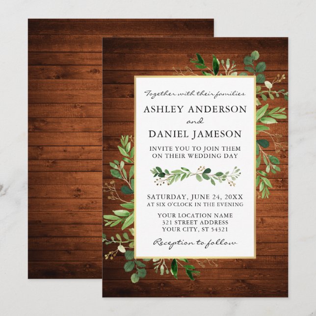 Invitación Vegetación acuática Eucalyptus Boda de la madera (Anverso / Reverso)