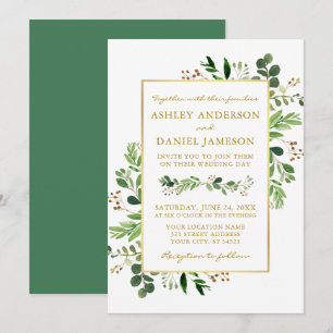 Invitación Vegetación acuática Eucalyptus Boda Gold