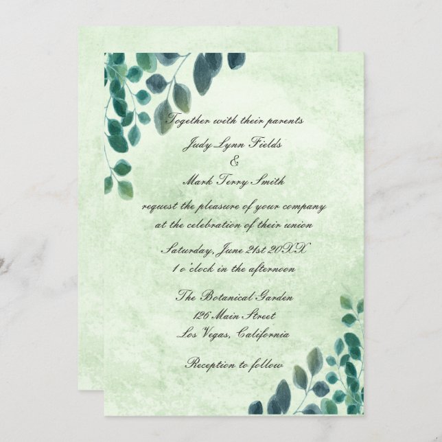 Invitación Vegetación acuática Eucalyptus deja Boda (Anverso / Reverso)