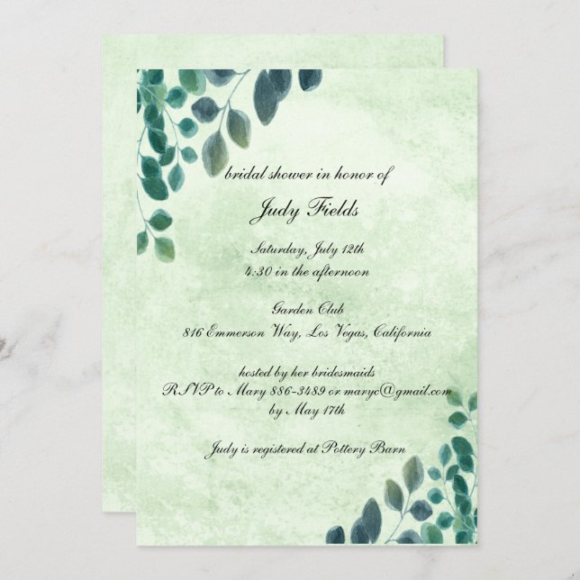 Invitación Vegetación acuática Eucalyptus Deja Ducha Bridal (Anverso / Reverso)